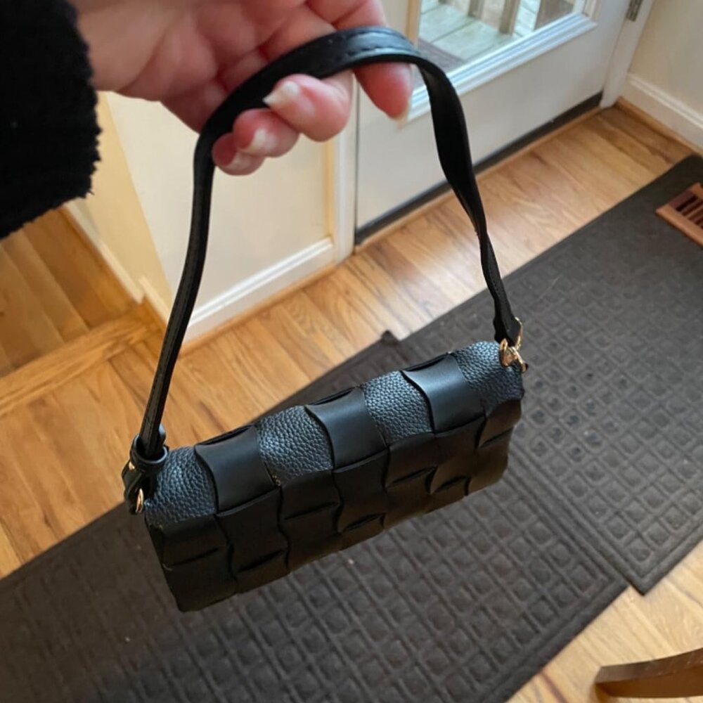 Neiman Marcus Lucine Faux Leather Woven Clutch Bag